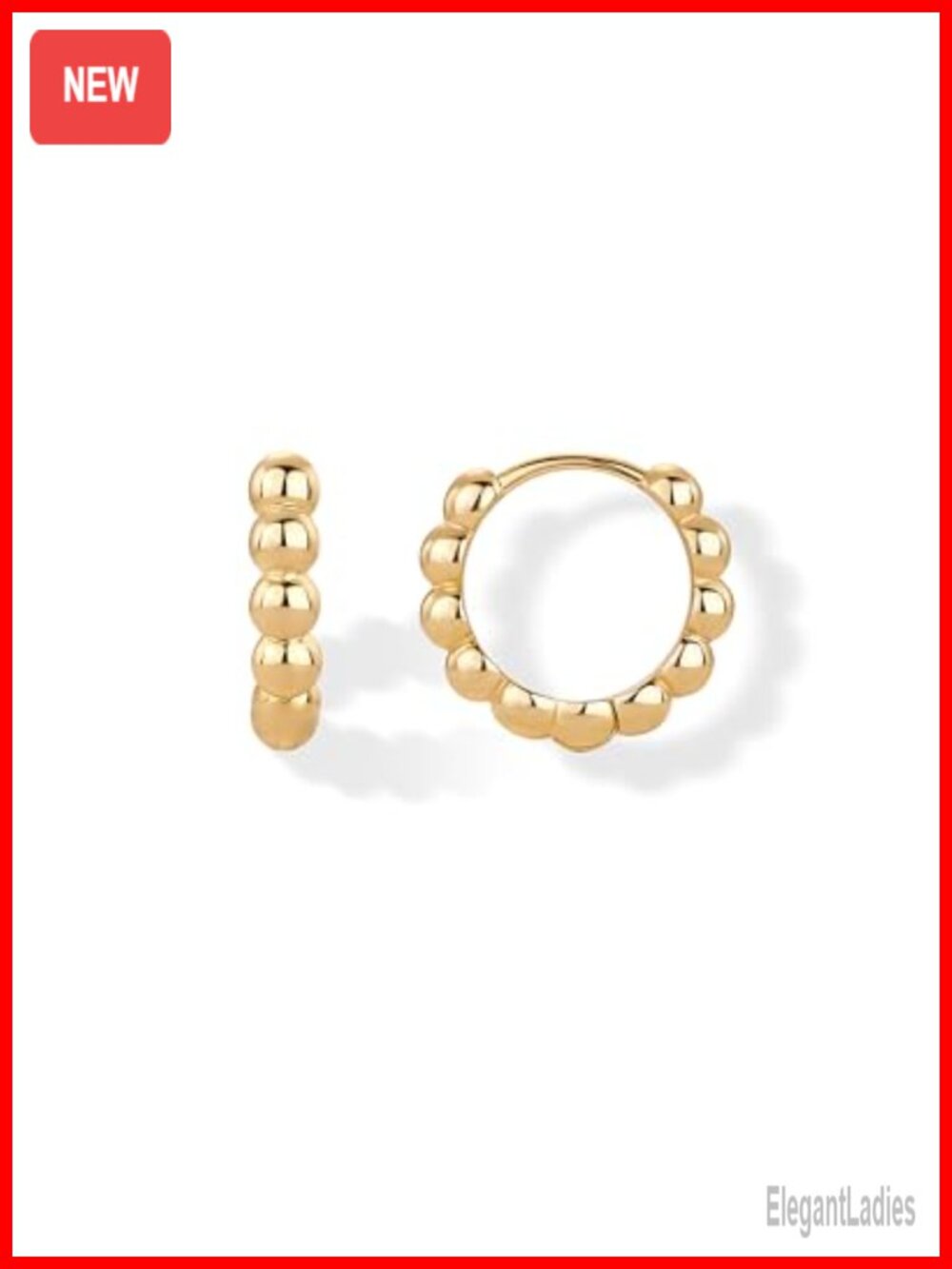 18K Gold Plated Beaded Huggie Hoop Earrings for Women Dainty